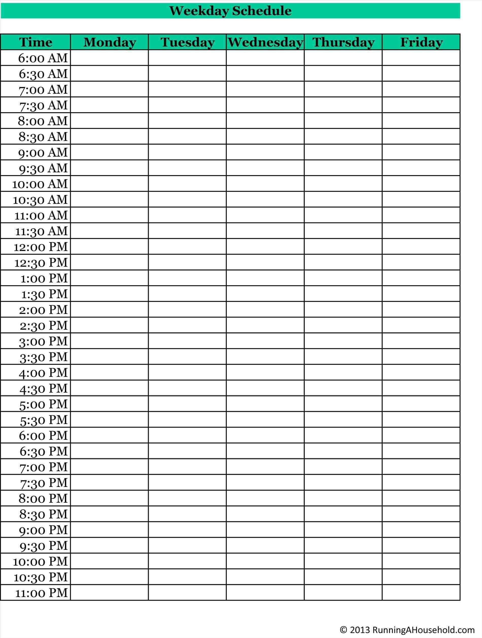 Daily Schedule Template 15 Minute Intervals Business