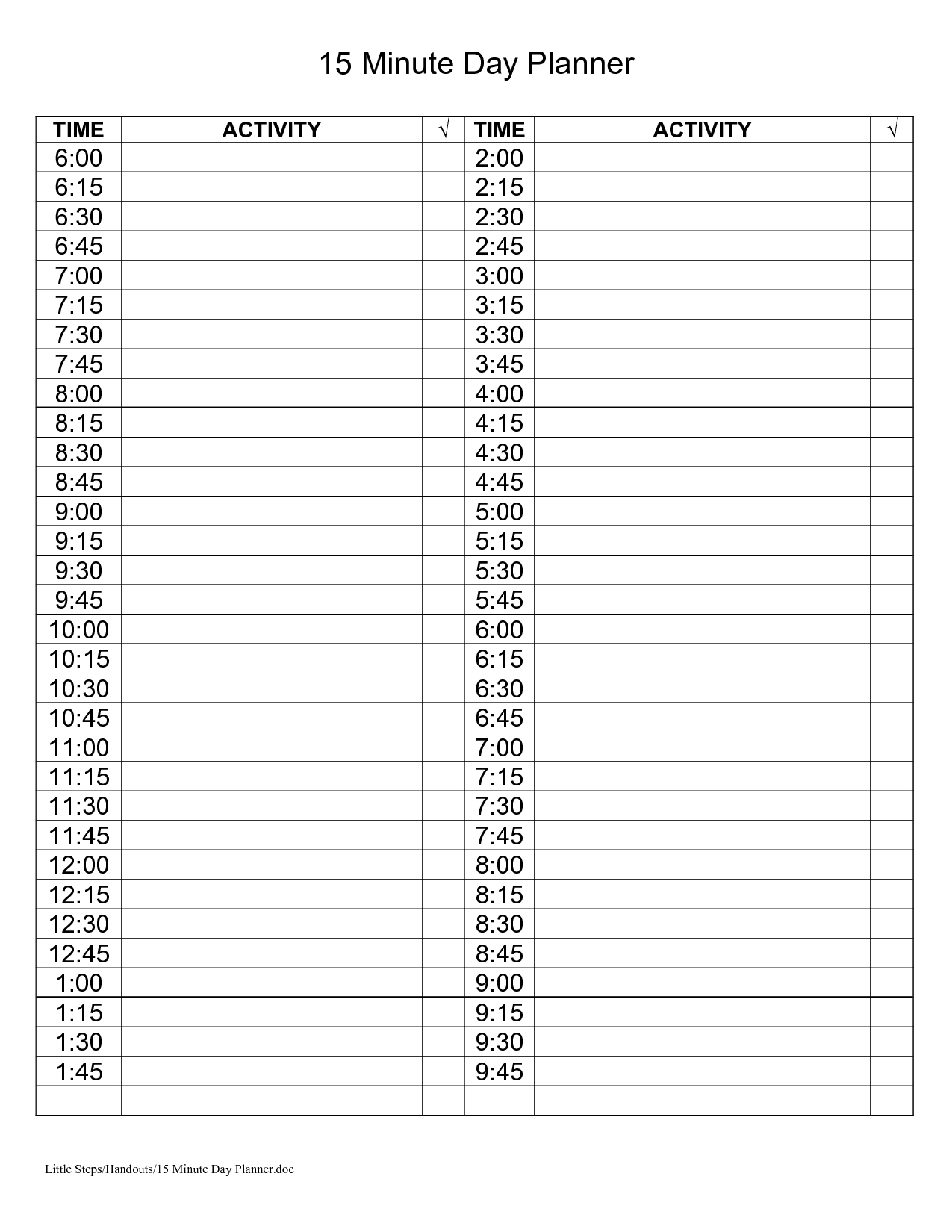 day planner template | 15 minute day planner | daily planner