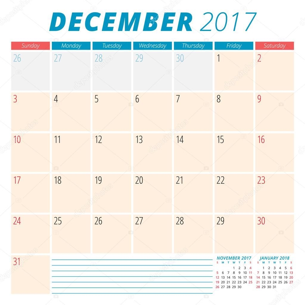 December 2017 Calendar Planner For 2017 Year Week Starts Sunday Stationery Design 3 Months On Page Vector Calendar Template 115367092