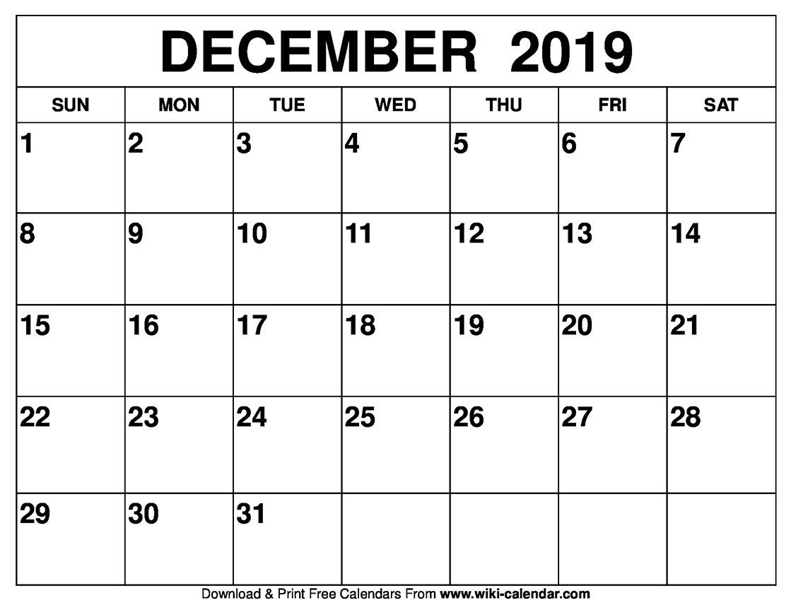 December 2019 Calendar | Printable Calendar Template