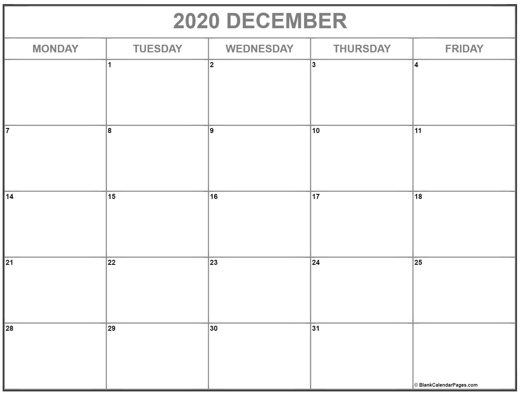 December 2020 Monday Calendar | Monday To Sunday