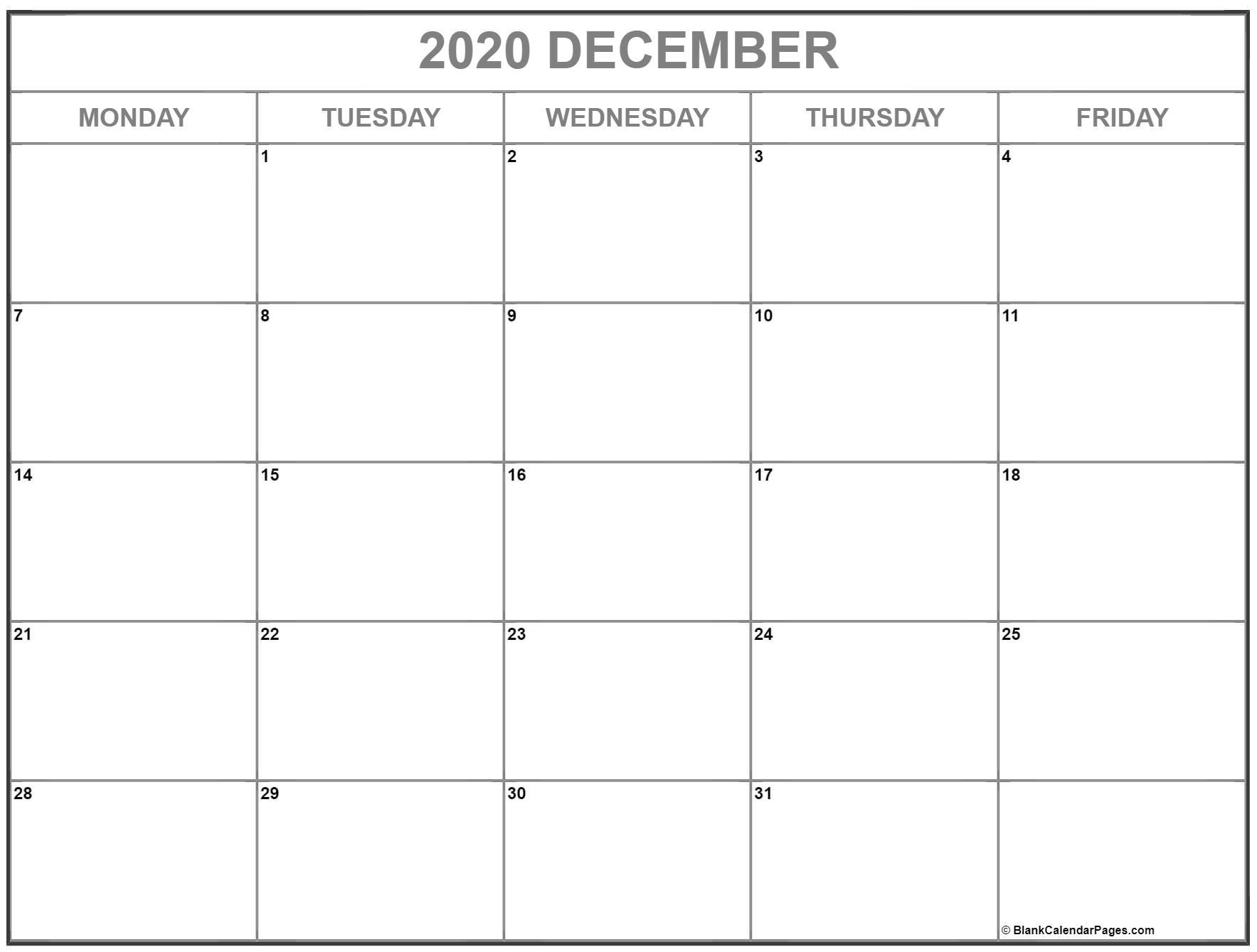 december 2020 monday calendar | monday to sunday