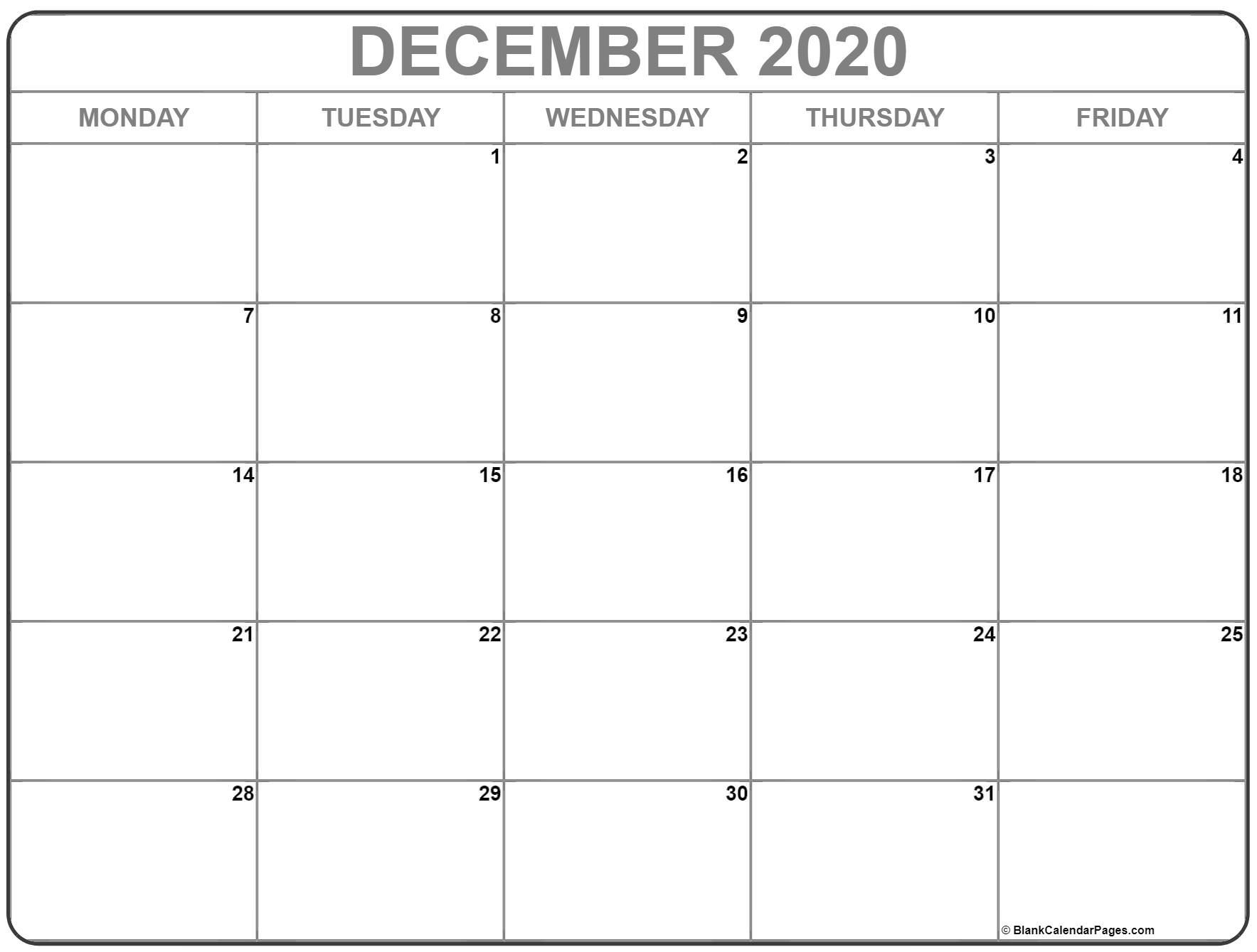 december 2020 monday calendar | monday to sunday