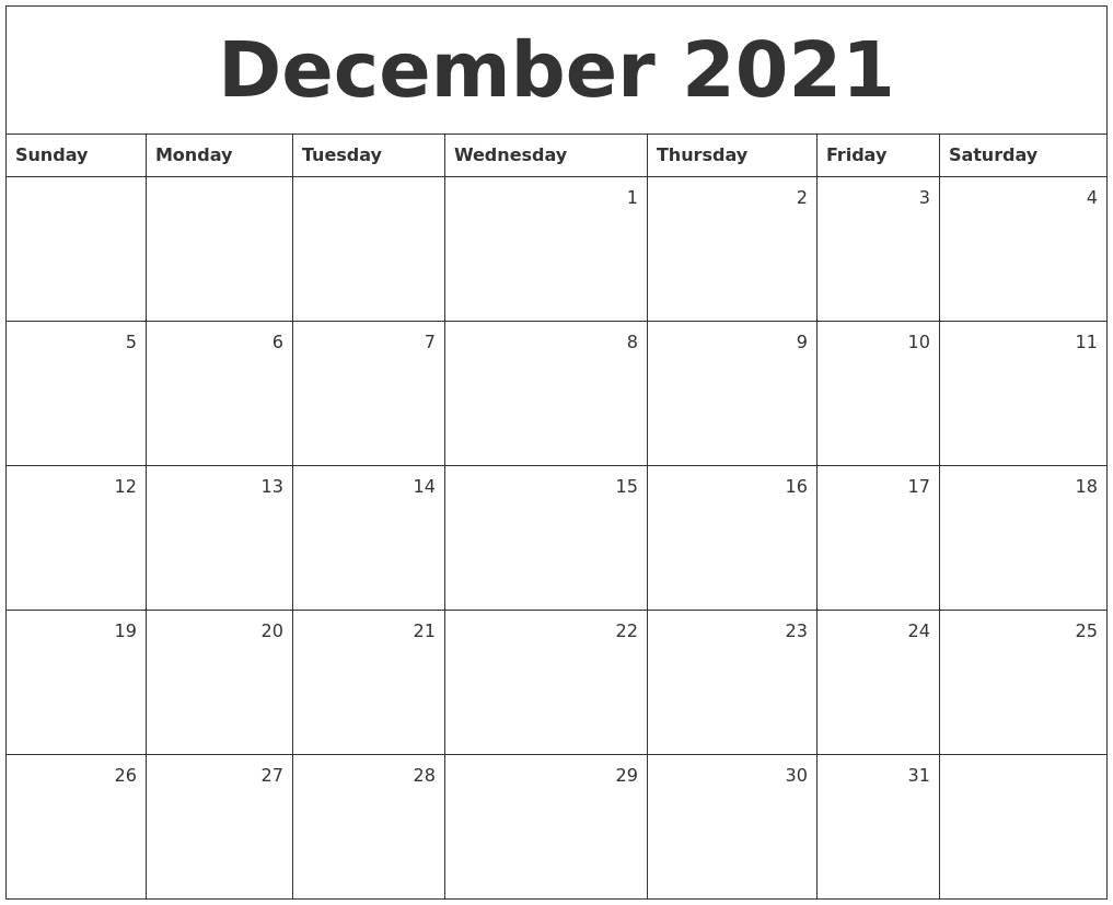 december 2021 monthly calendar