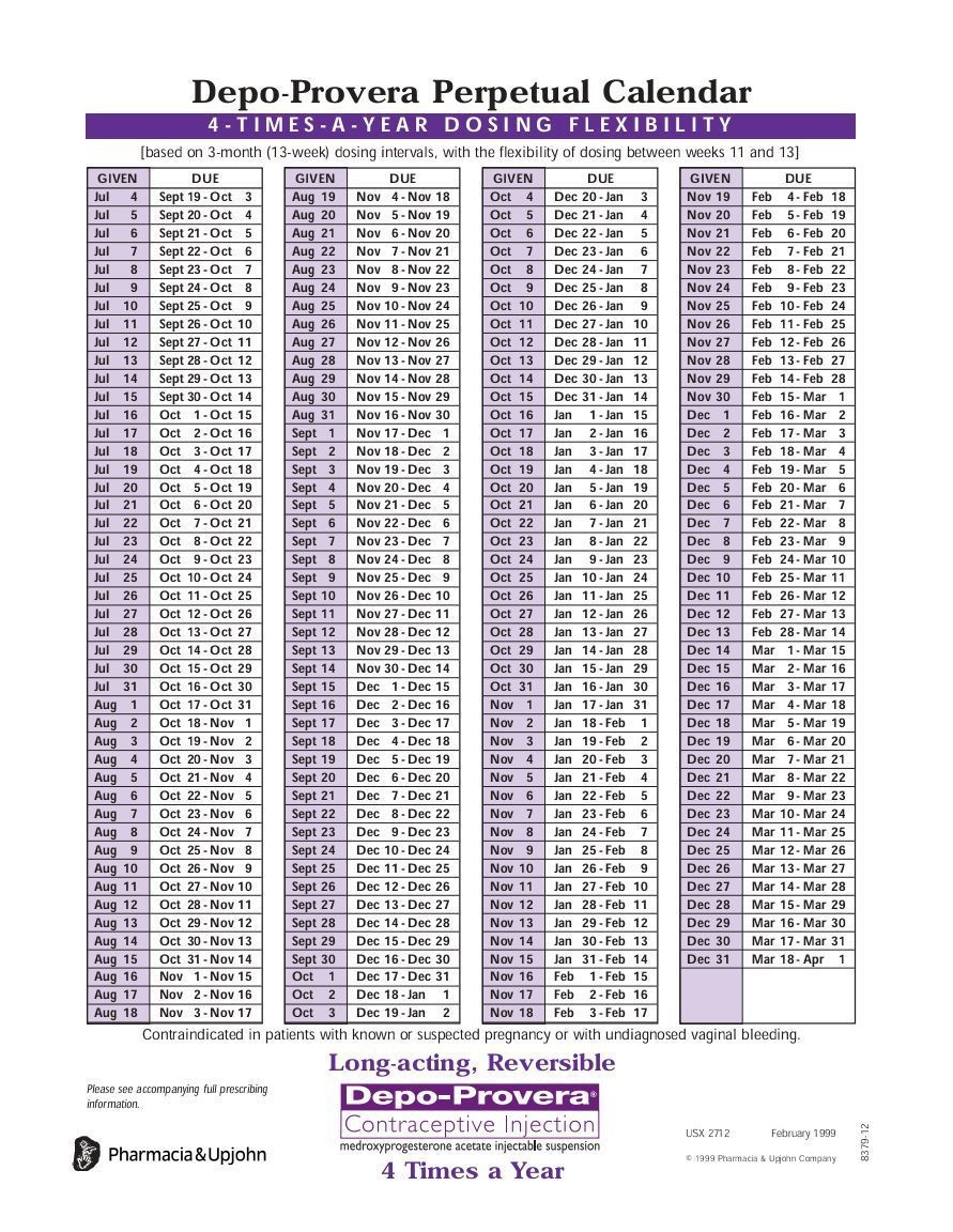 depo provera perpetual calendar depo provera perpetual