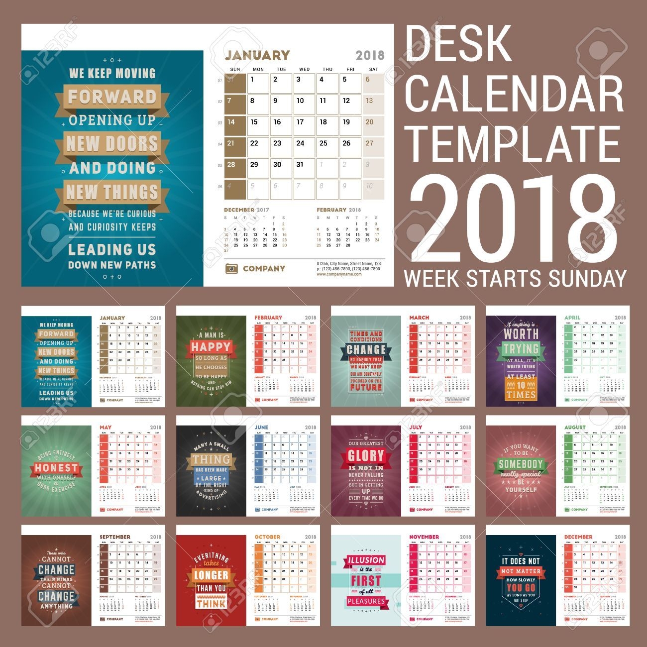 Desk Calendar Template For 2018 Year Template With Motivational