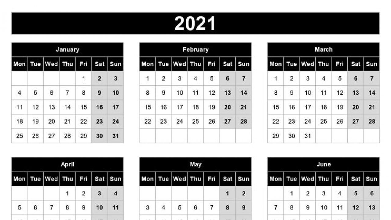 Download 2021 Yearly Calendar (mon Start) Excel Template