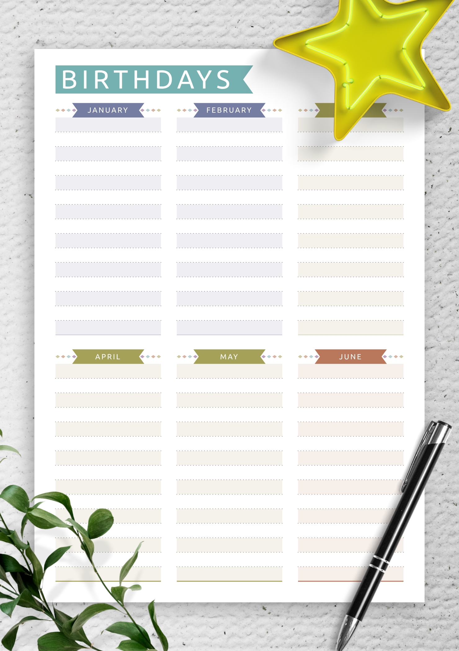 Download Printable Birthday Calendar Casual Style Pdf