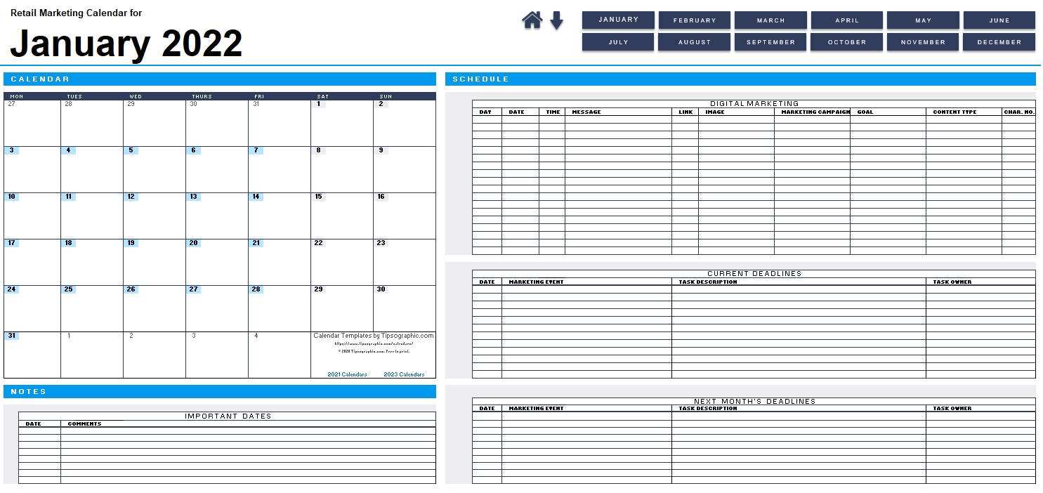 Download The 2022 Retail Marketing Calendar (blank, Monday