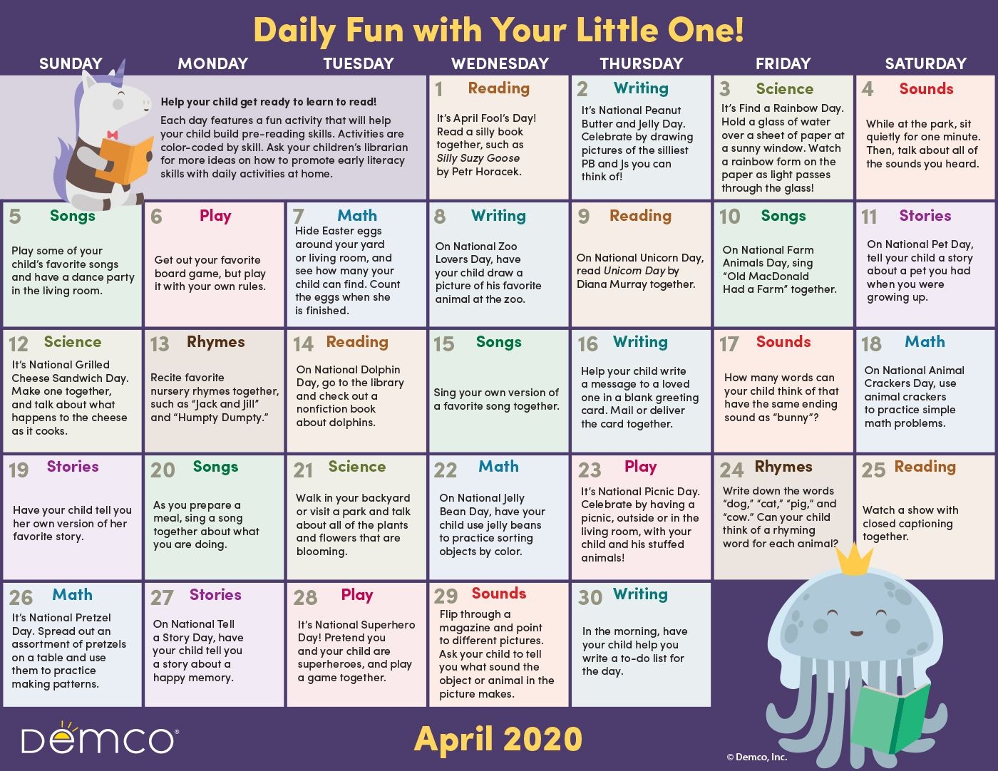 early literacy activities calendar: april 2020