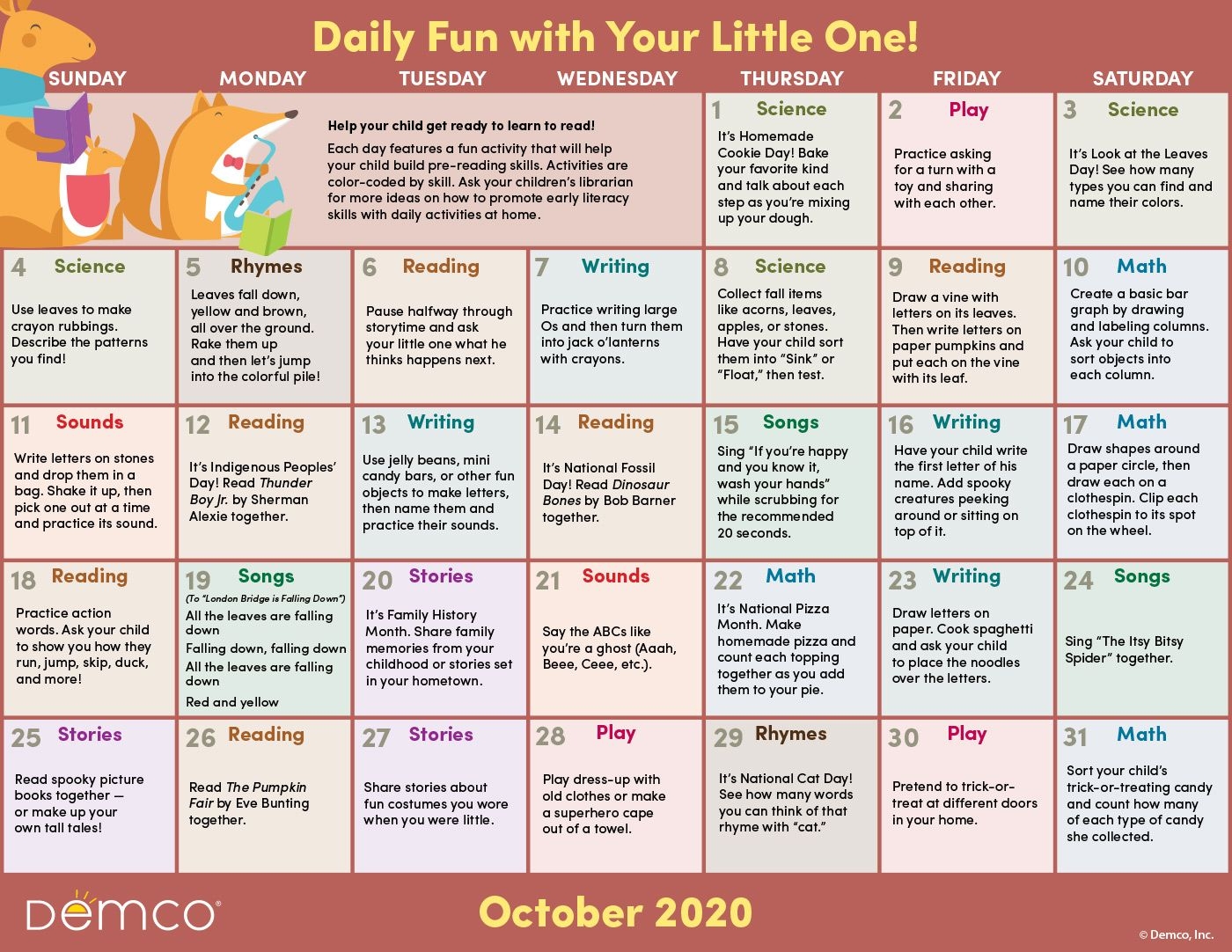 early literacy activities — october 2020: activities, books