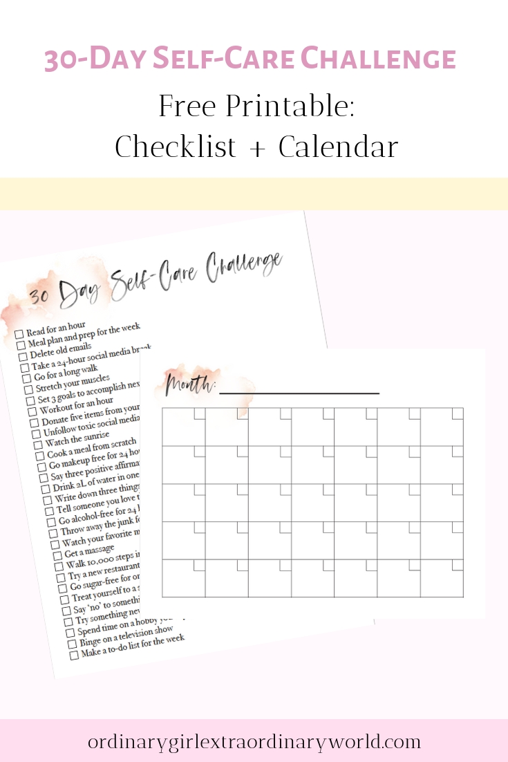 Easy 30 Day Self Care Challenge (free Checklist Blank