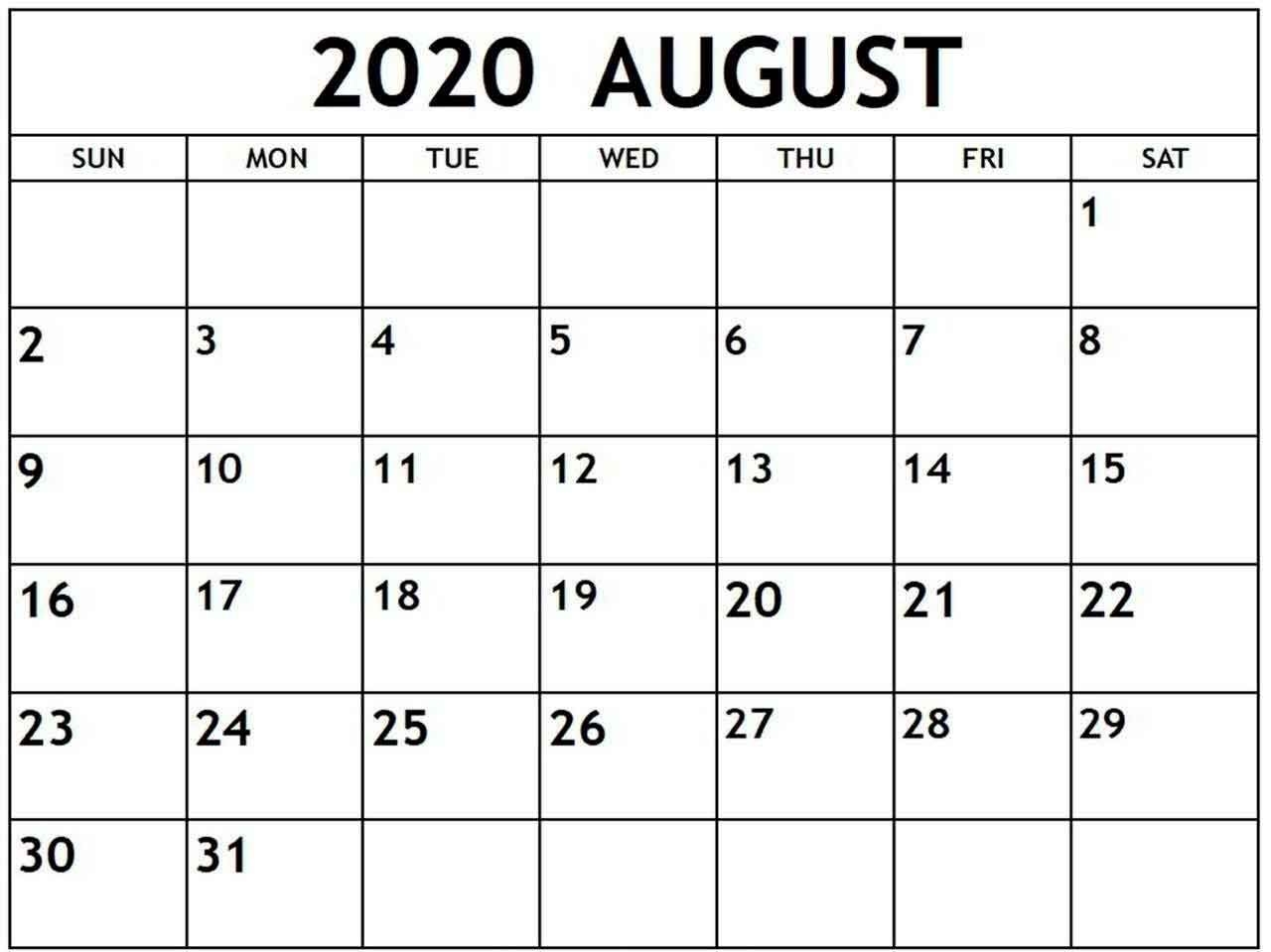 Editable August 2020 Calendar Free Printable Calendar