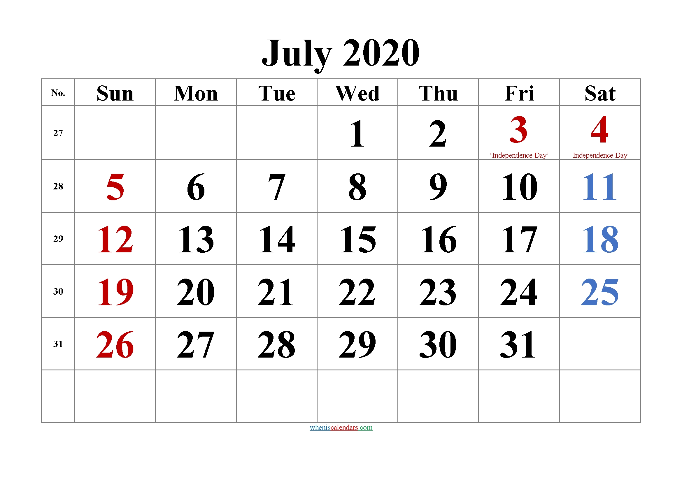 editable july 2020 calendar template no tr20m43 – free