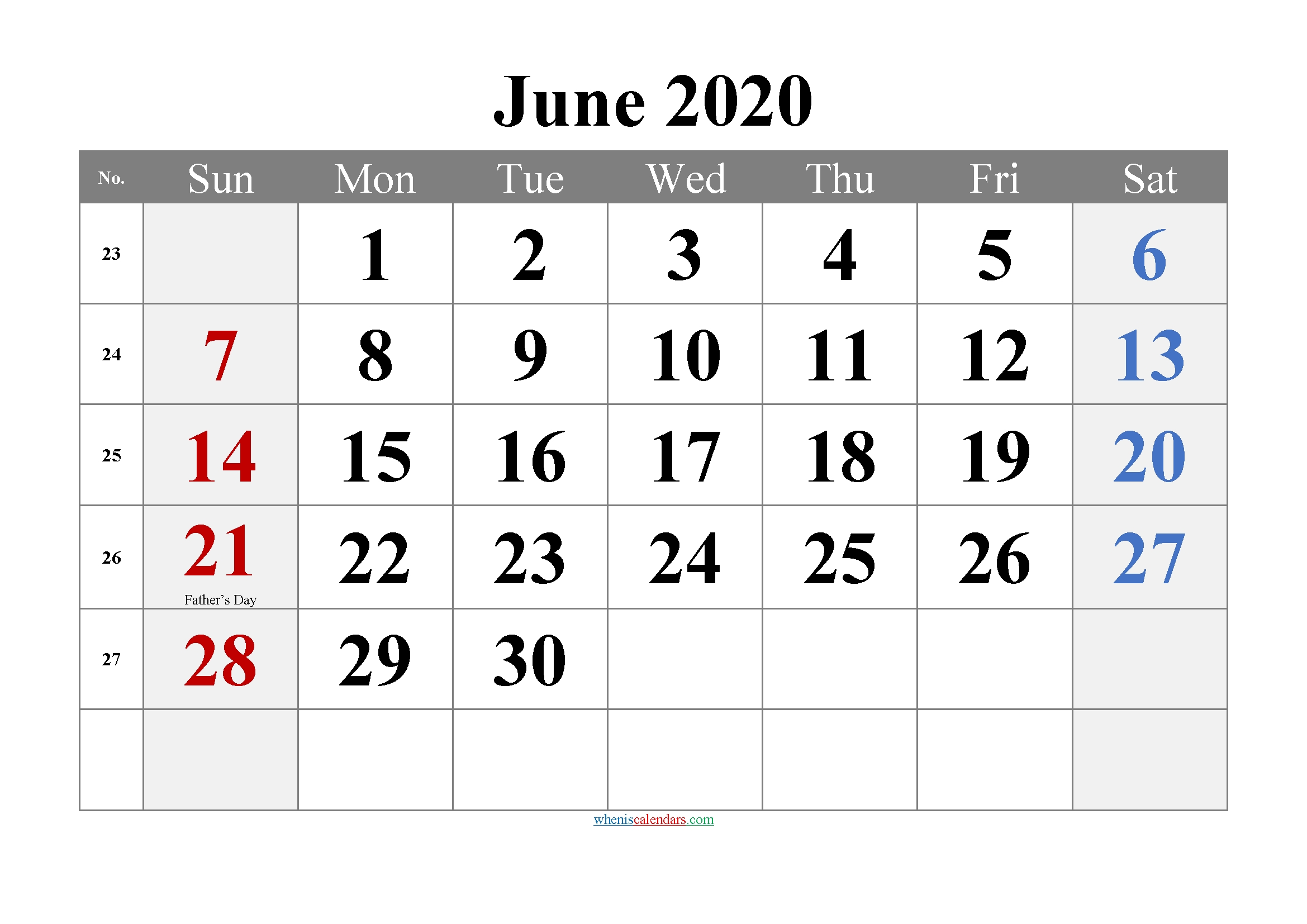 Editable June 2020 Calendar Template No Tr20m18 – Free