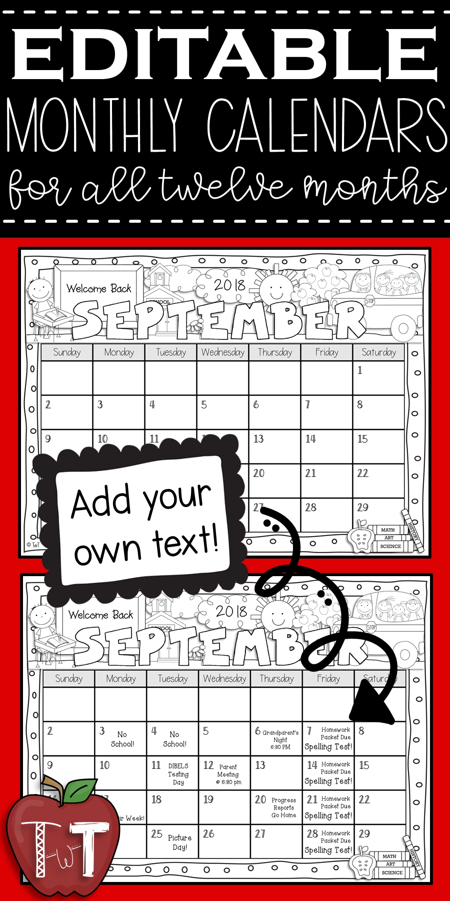 Editable Monthly Calendars 2020 2021 {black And White