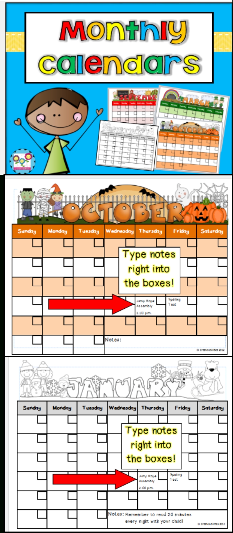 editable monthly calendars so cute! you can type your