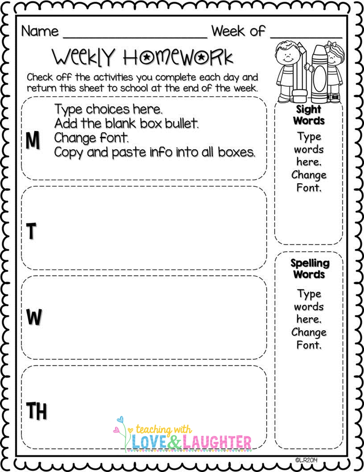 middle school homework page