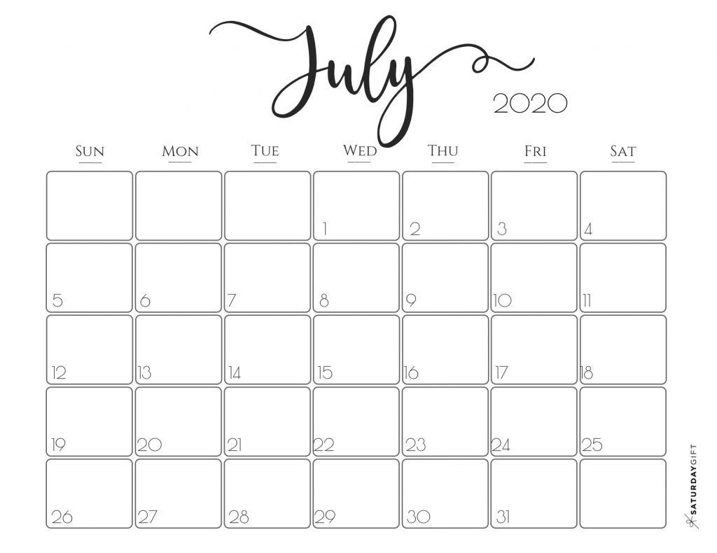 Elegant 2020 Calendar July Free Printables | Pretty