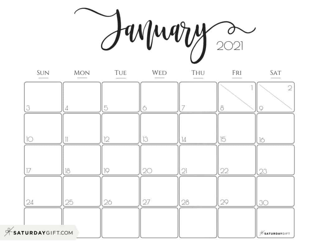 elegant 2021 calendarsaturdaygift pretty printable