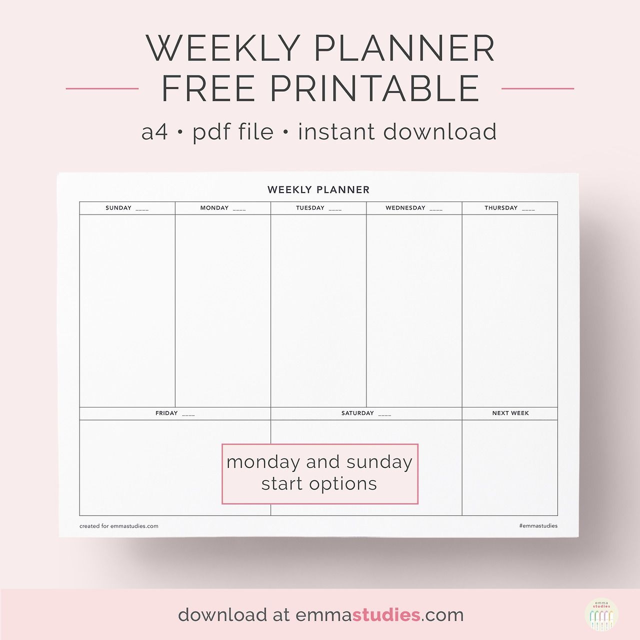 emma&#039;s studyblr — undated weekly planner free printable a