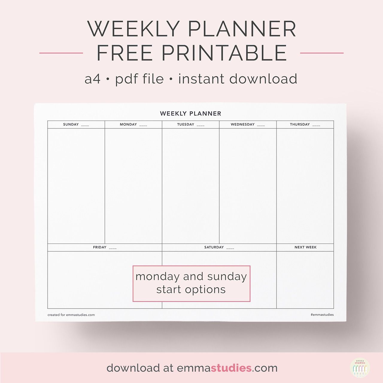 Emma's Studyblr — Undated Weekly Planner Free Printable A