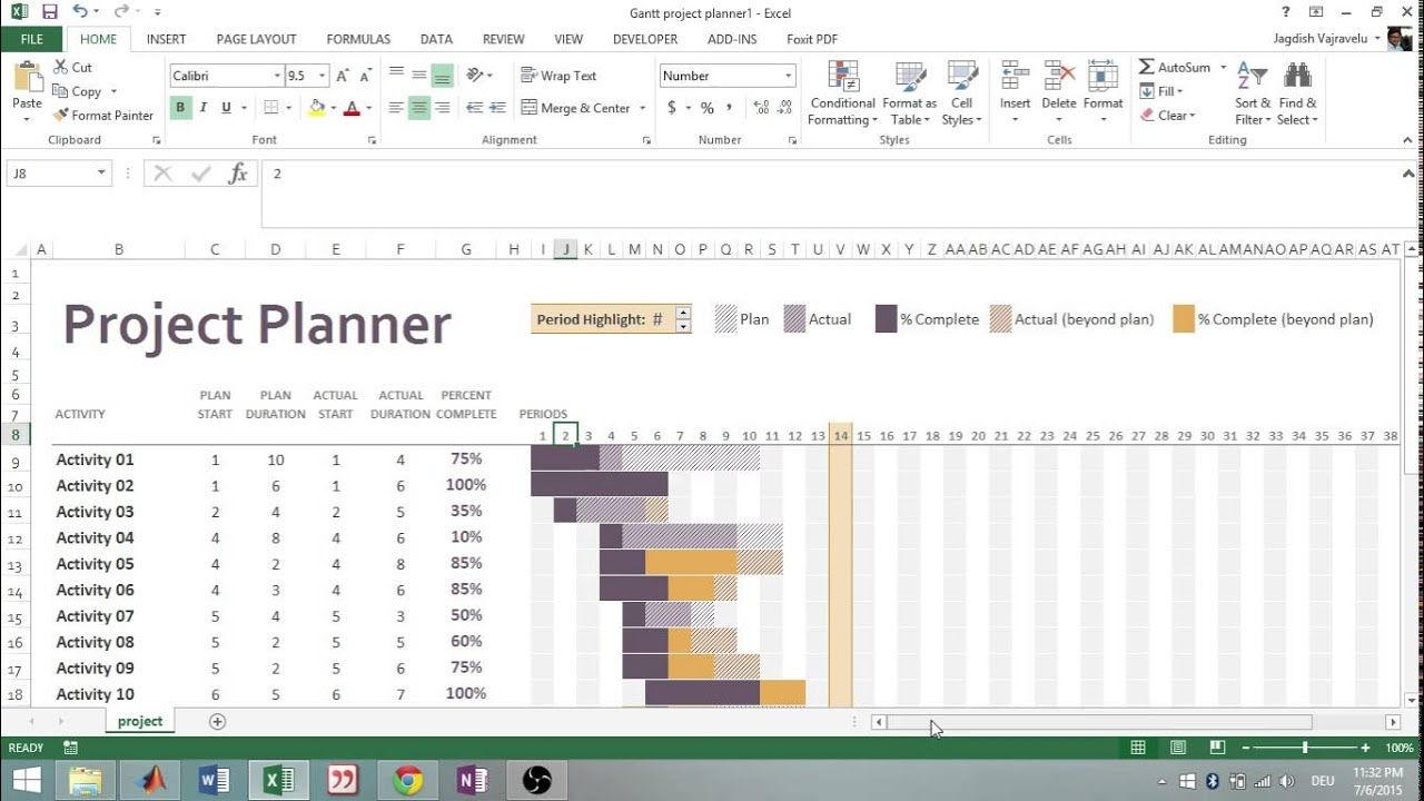 excel 2013: using gantt project planner template