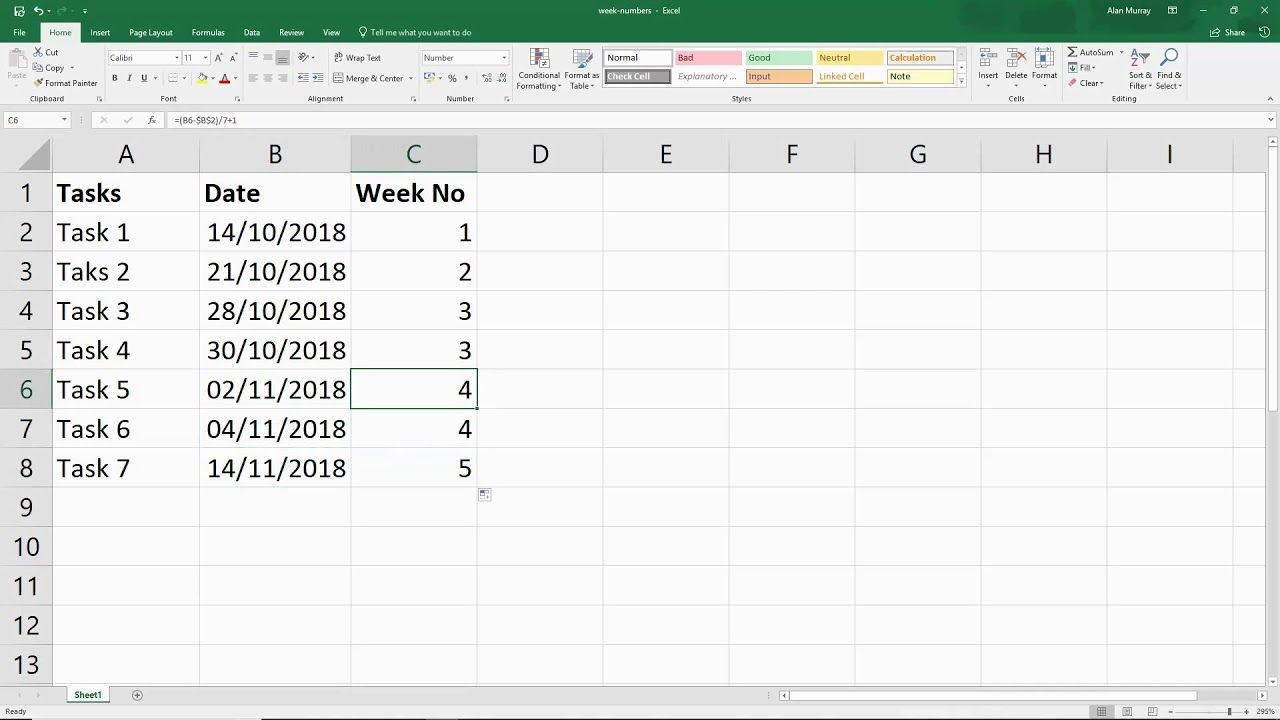 google sheets week number to date