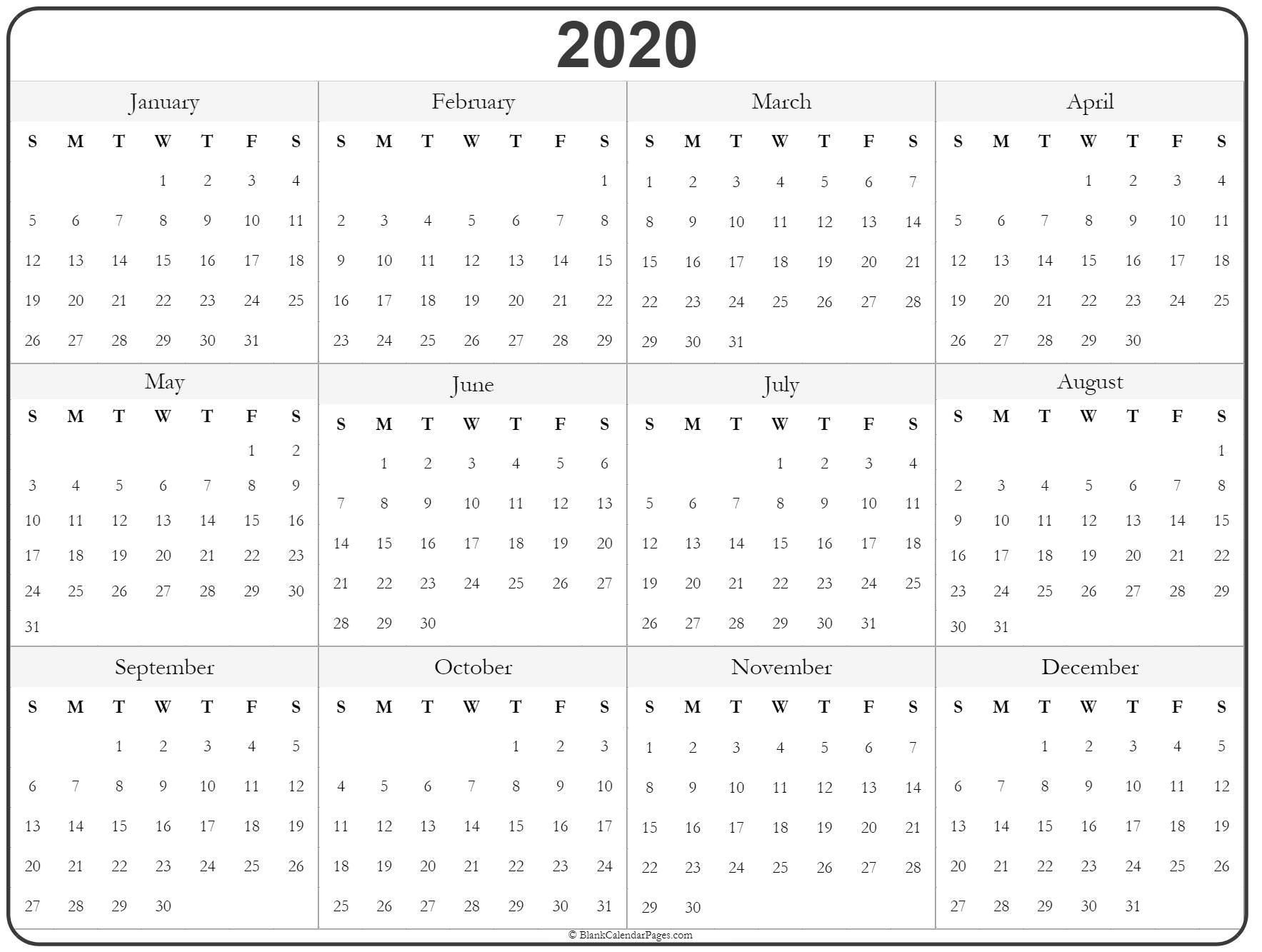 Exceptional Printable Calenders For The Whole Year 2020 In