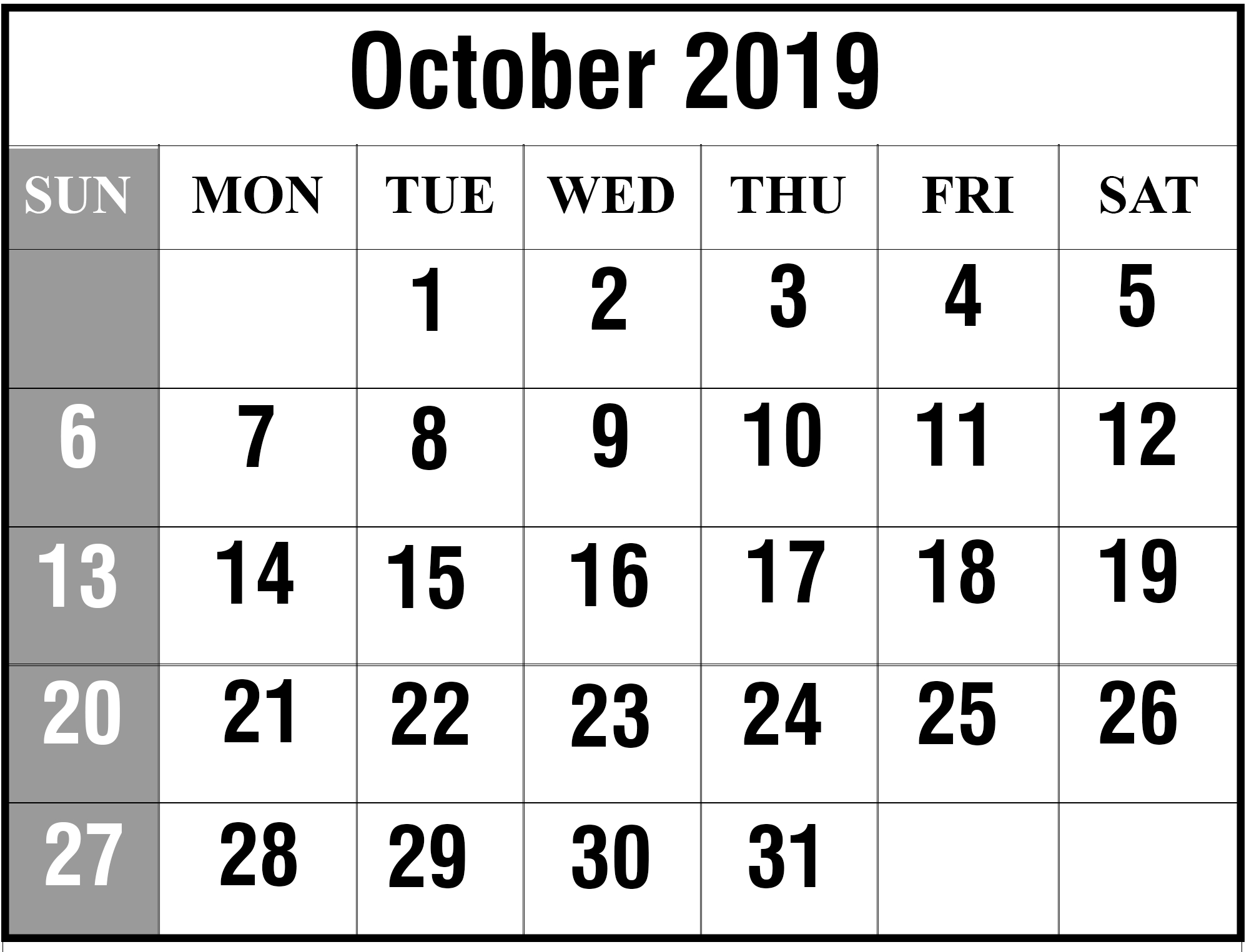 😃[free}*^ october 2019 printable calendar for word, excel &amp; pdf