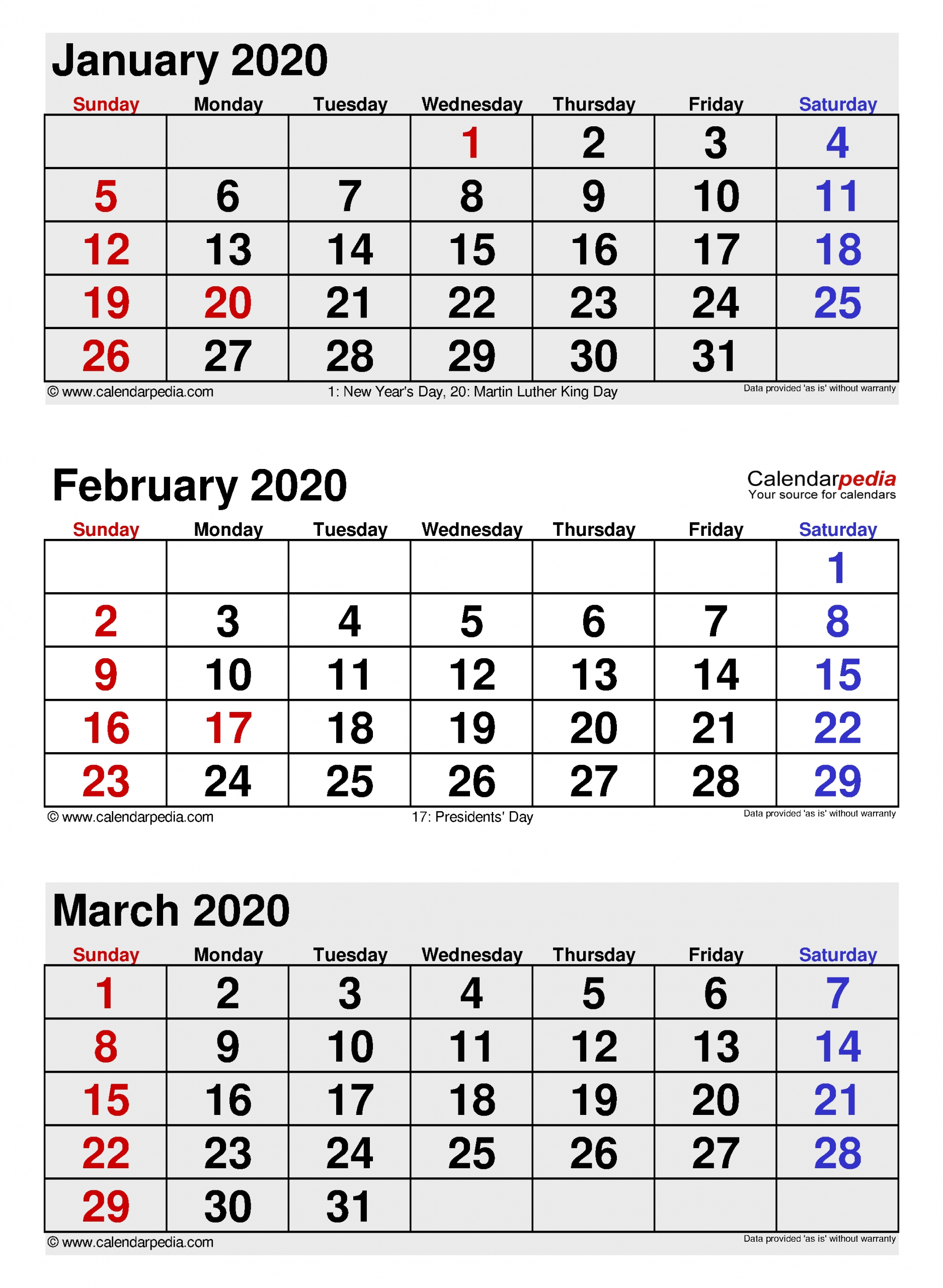 February 2020 Calendar | Templates For Word, Excel And Pdf