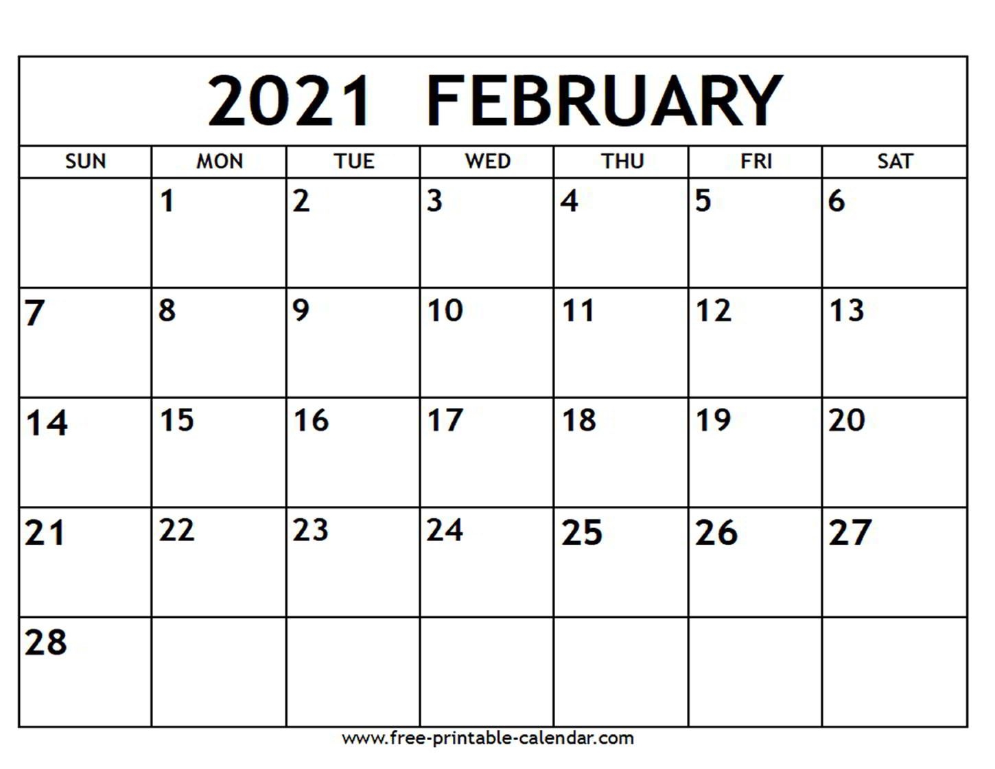 February 2021 Calendar Free Printable Calendar