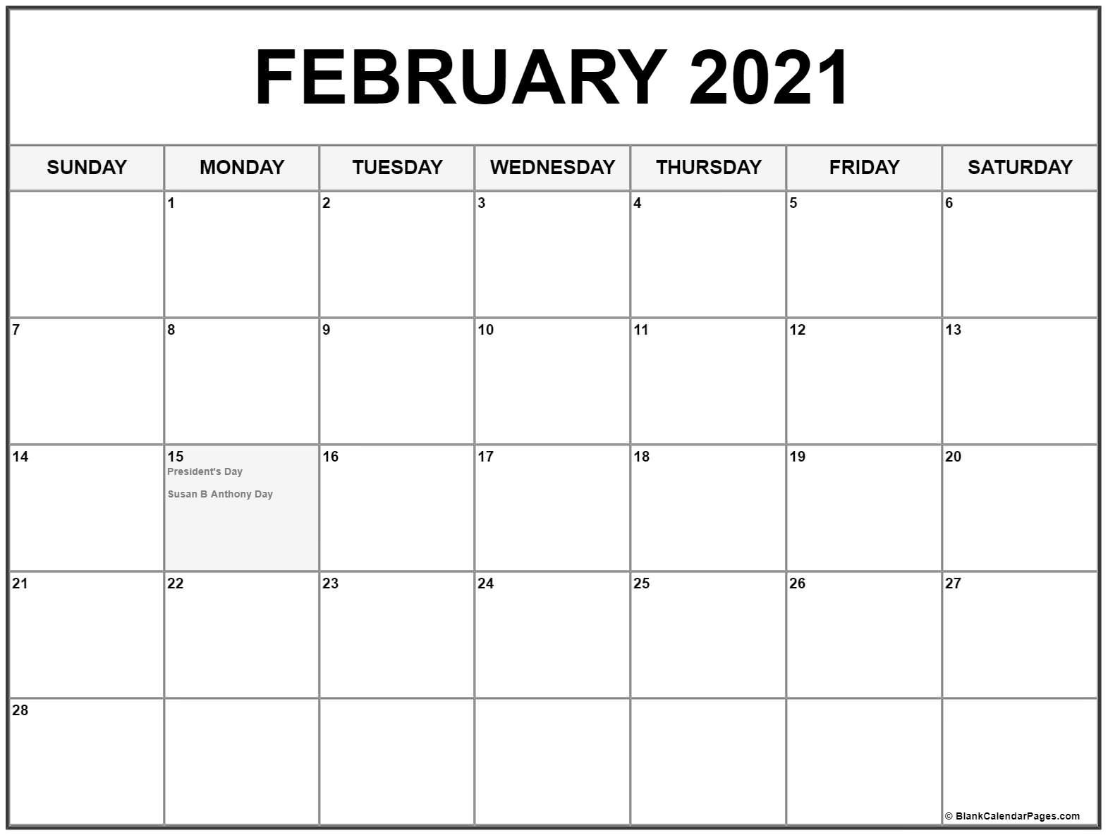 February 2021 Calendar With Holidays