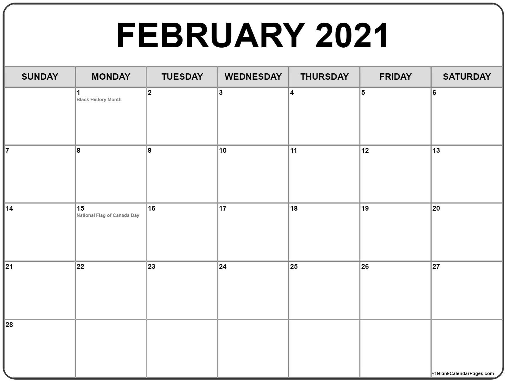 february 2021 calendar with holidays