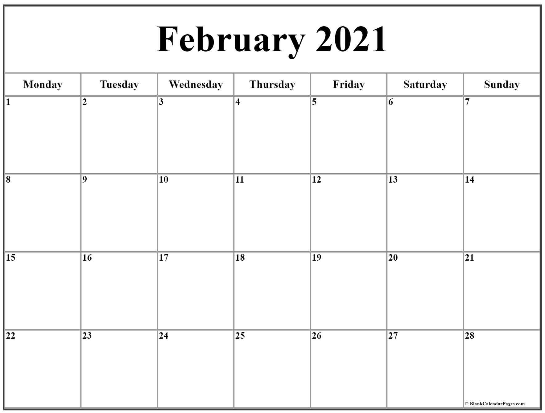 February 2021 Monday Calendar | Monday To Sunday