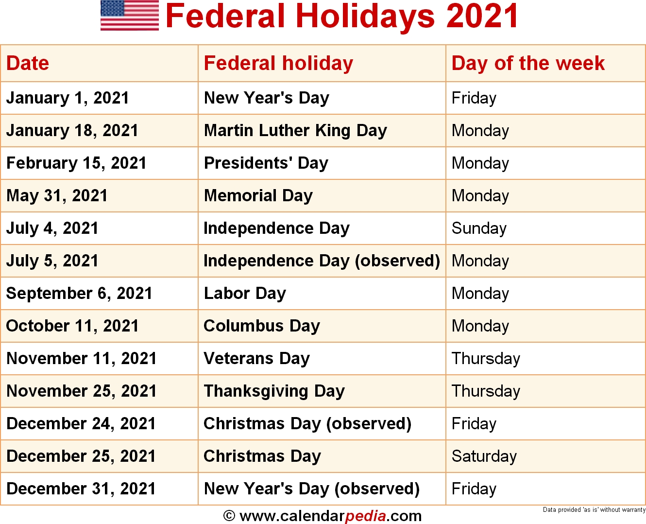 federal holidays 2021