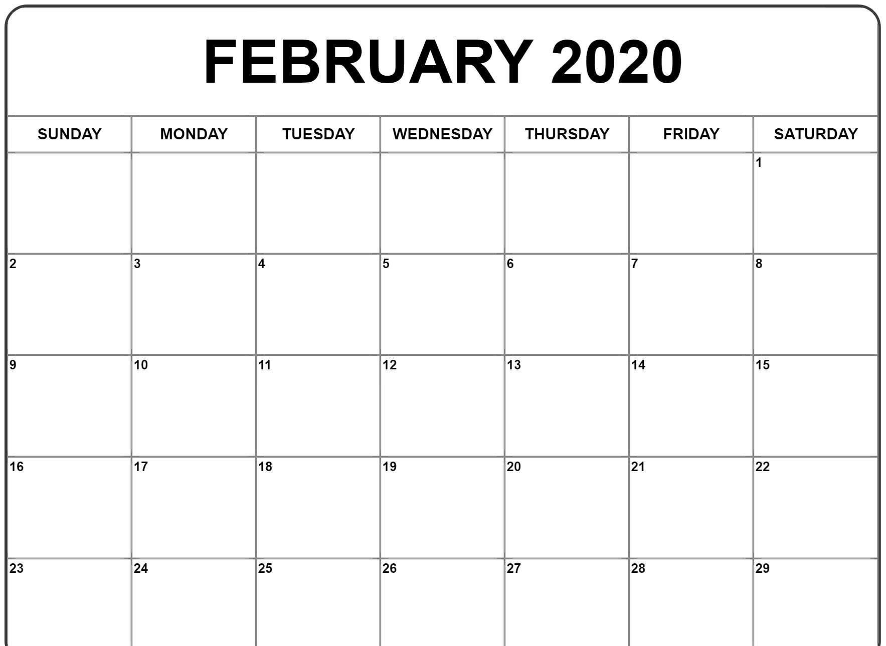 Fillable February Calendar 2020 Printable Template In 2020