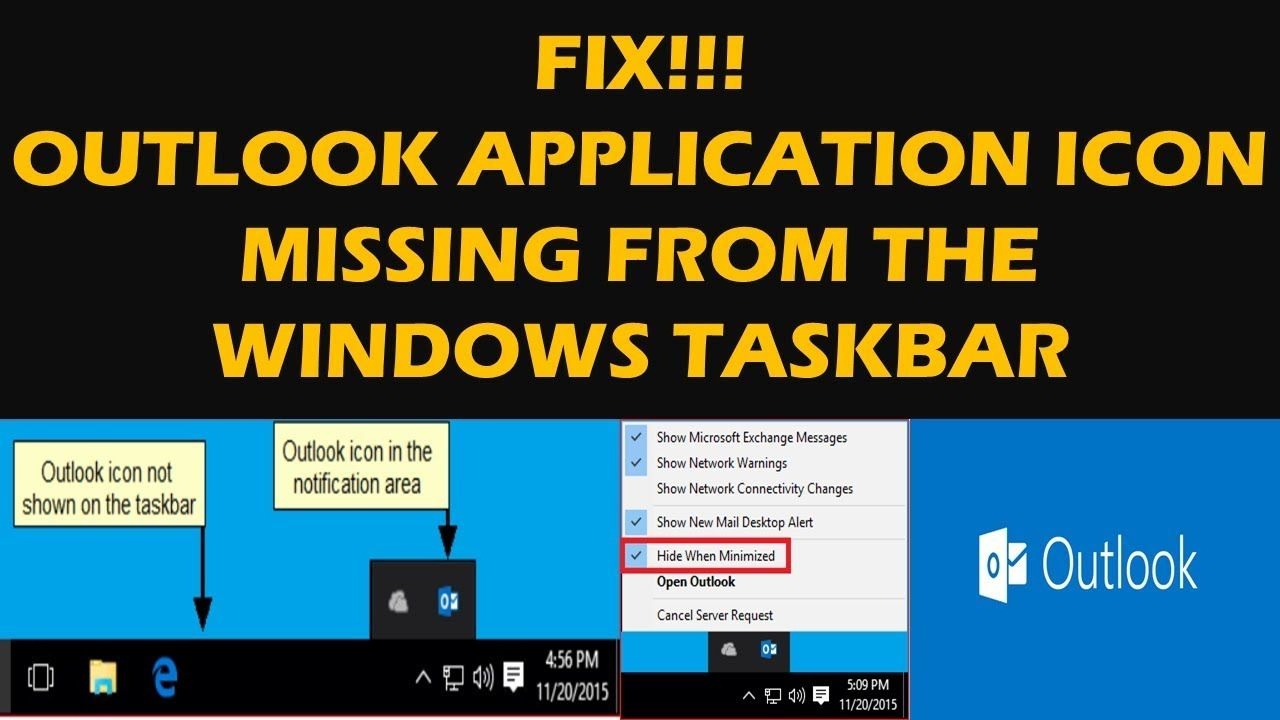 Fix!!! Outlook Application Icon Missing From The Windows Taskbar