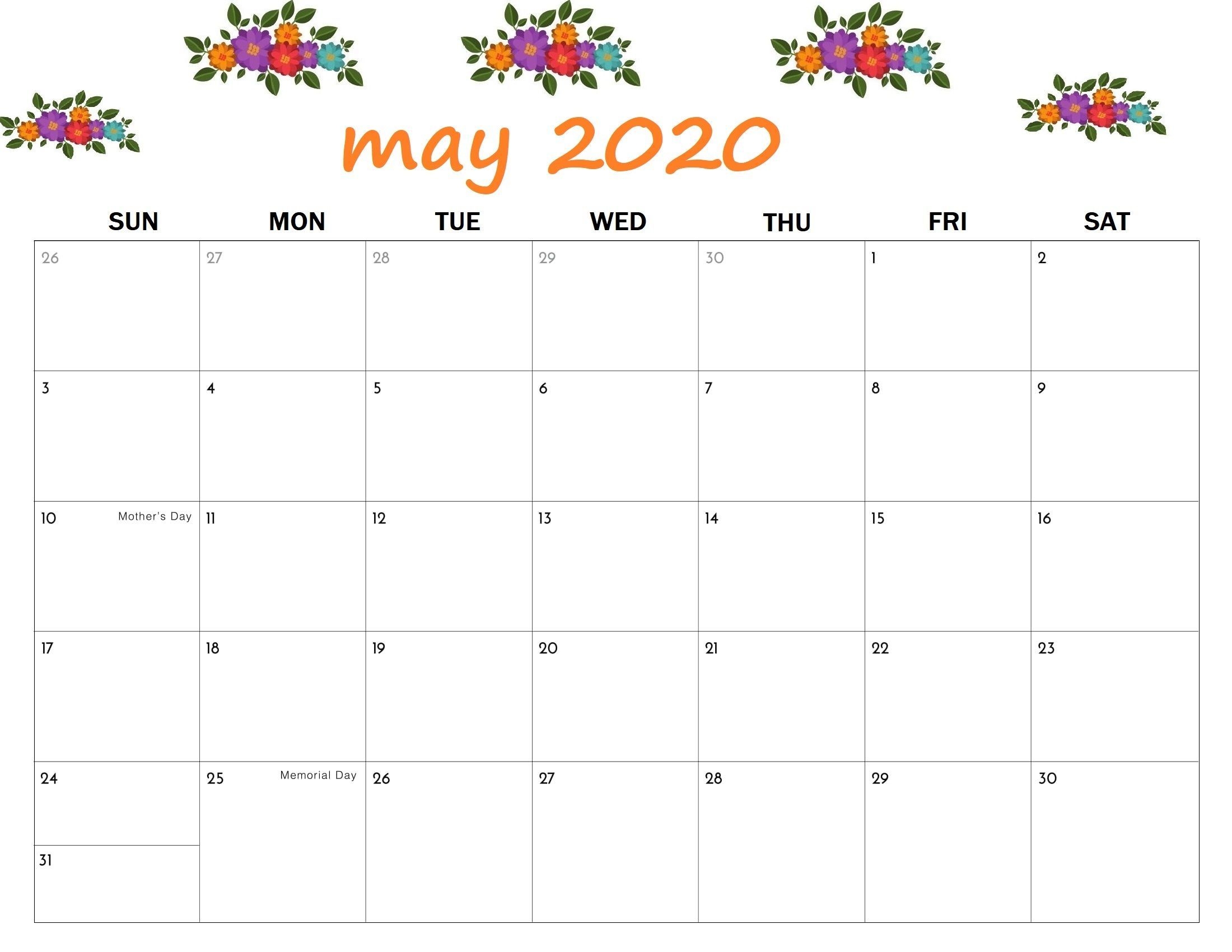Floral May Calendar 2020 In 2020 | Calendar Printables