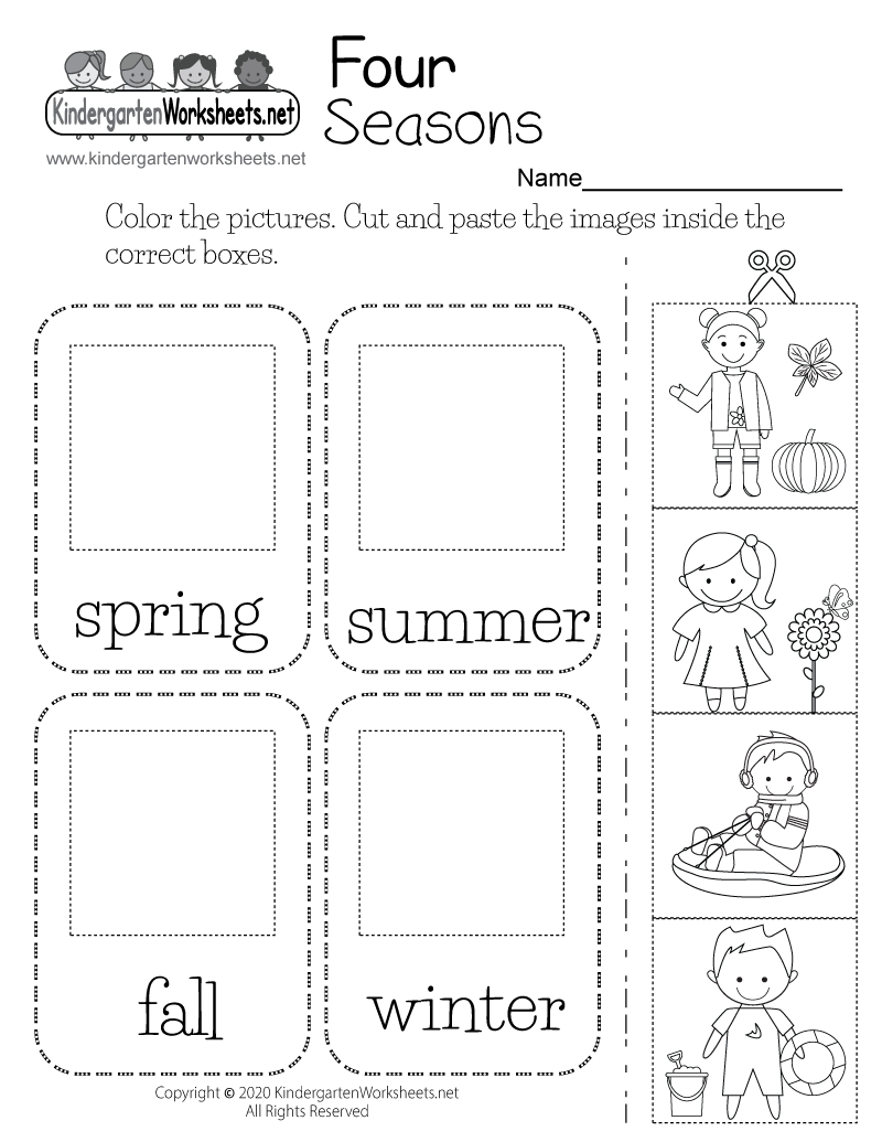 four seasons worksheet for kindergarten free printable