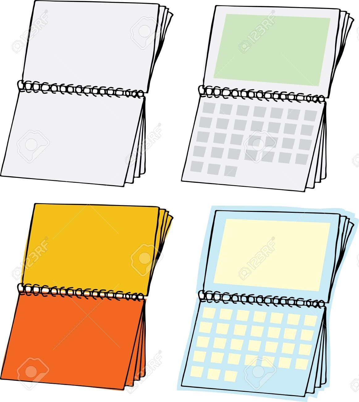 four types of blank spiral bound calendars