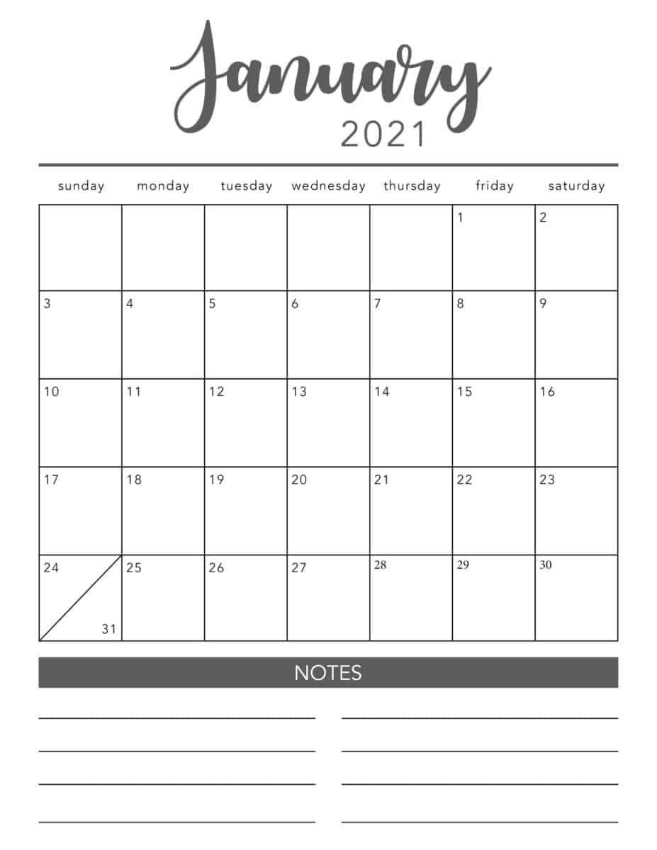 Free 2021 Printable Calendar Template (2 Colors!) I Heart