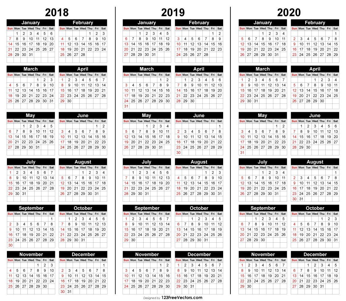 Free 3 Year Calendar 2018 2019 2020 | Calendar Printables