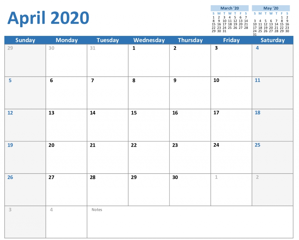free april calendar 2020 printable editable template