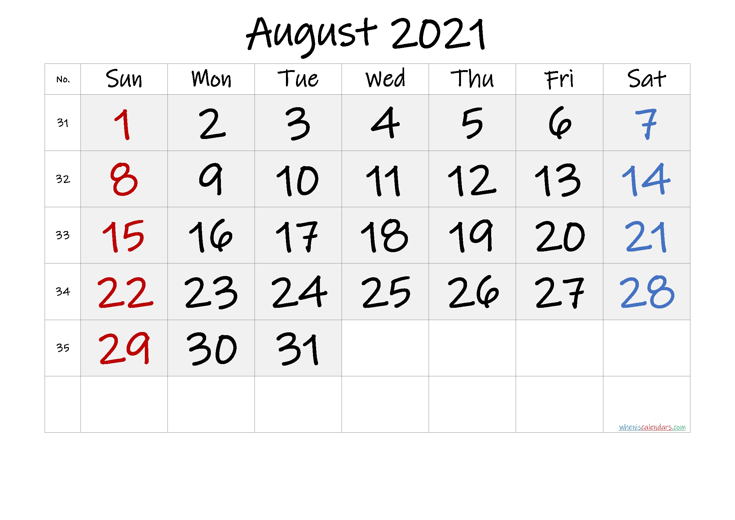 free august 2021 monthly calendar pdf template no if21m56