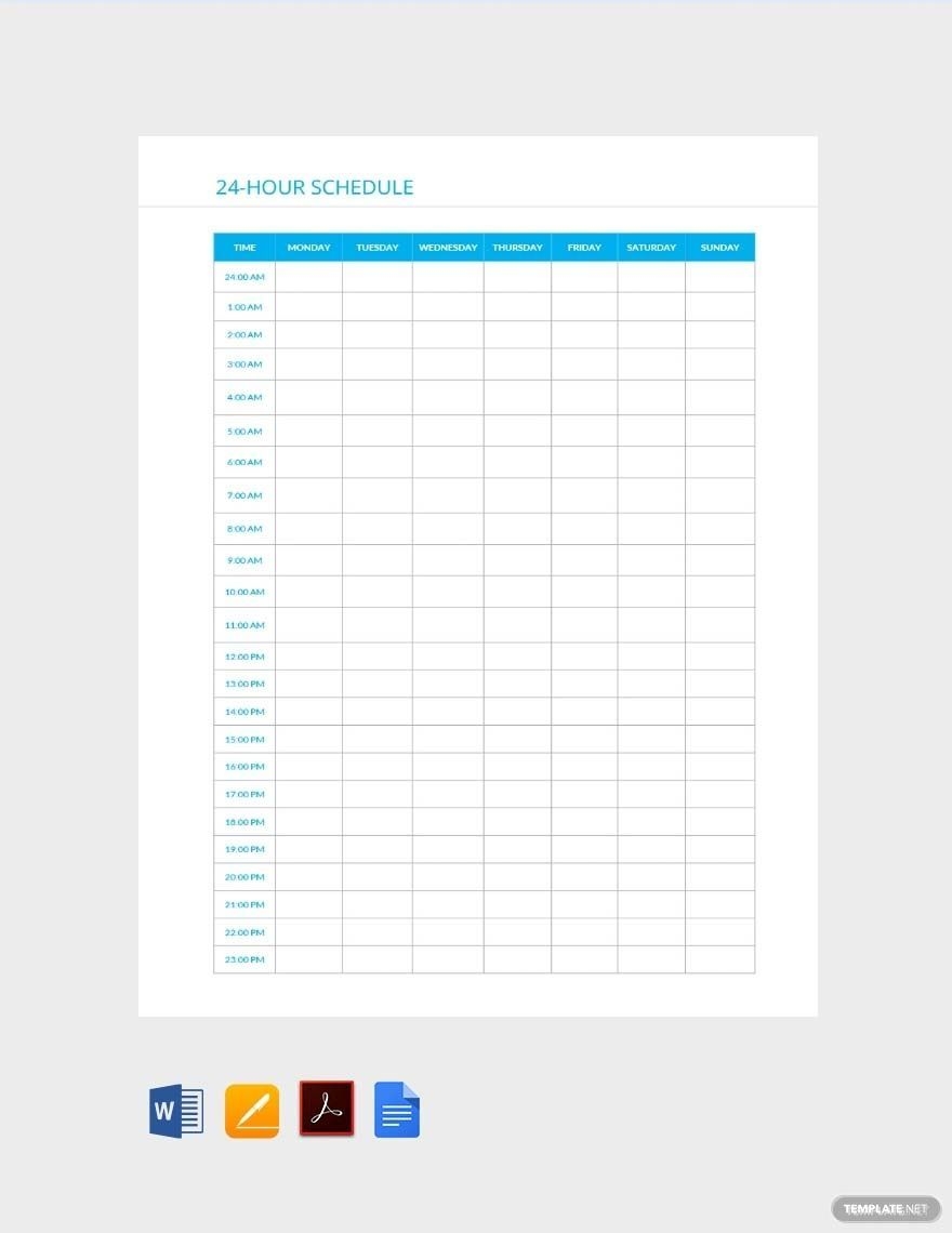 Free Blank 24 Hour Schedule Template In 2020 | Schedule