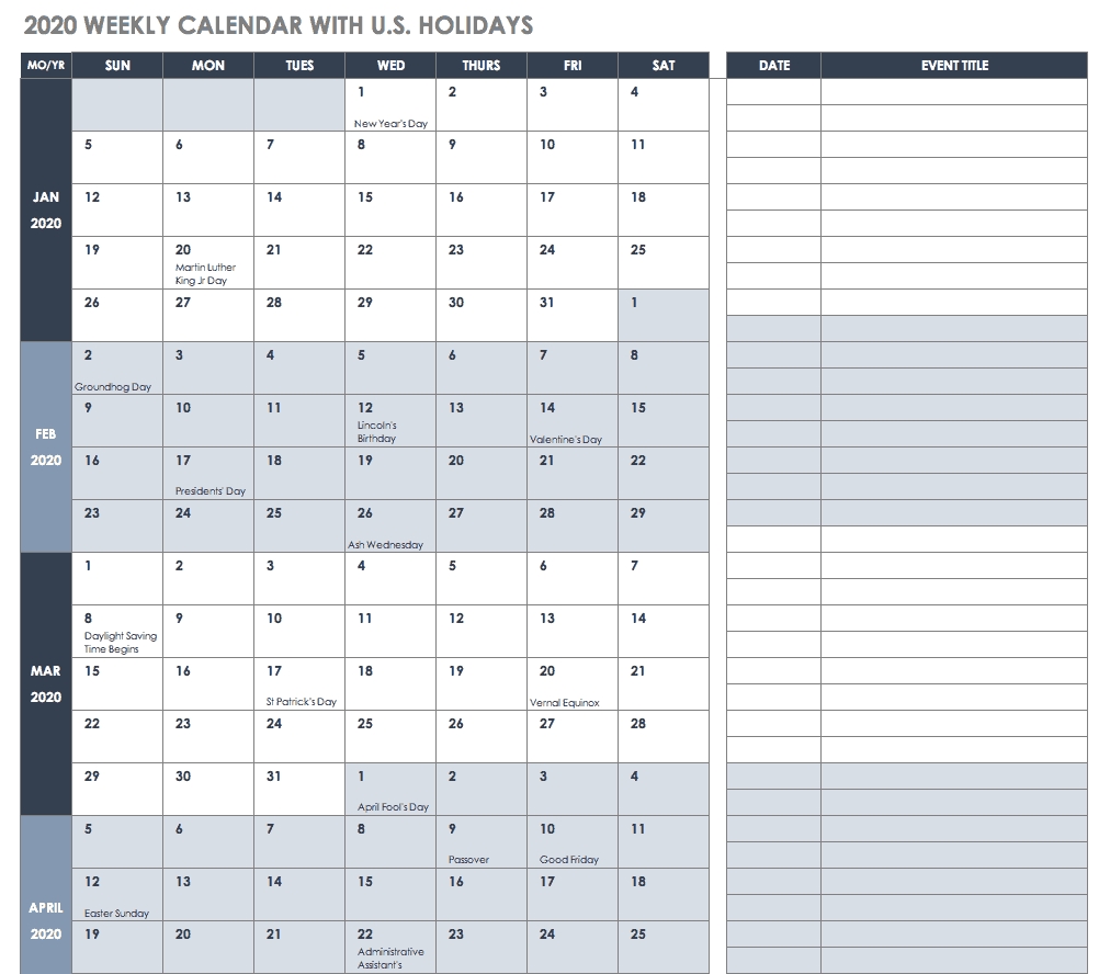 Free Blank Calendar Templates Smartsheet