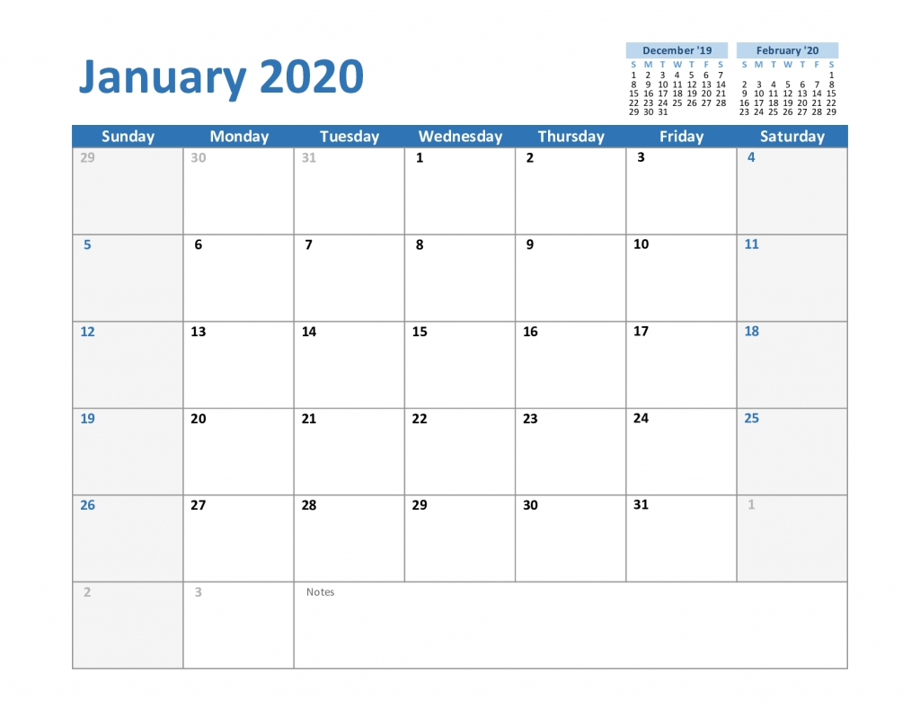 Free Blank January 2020 Calendar Printable Pdf, Word, Excel