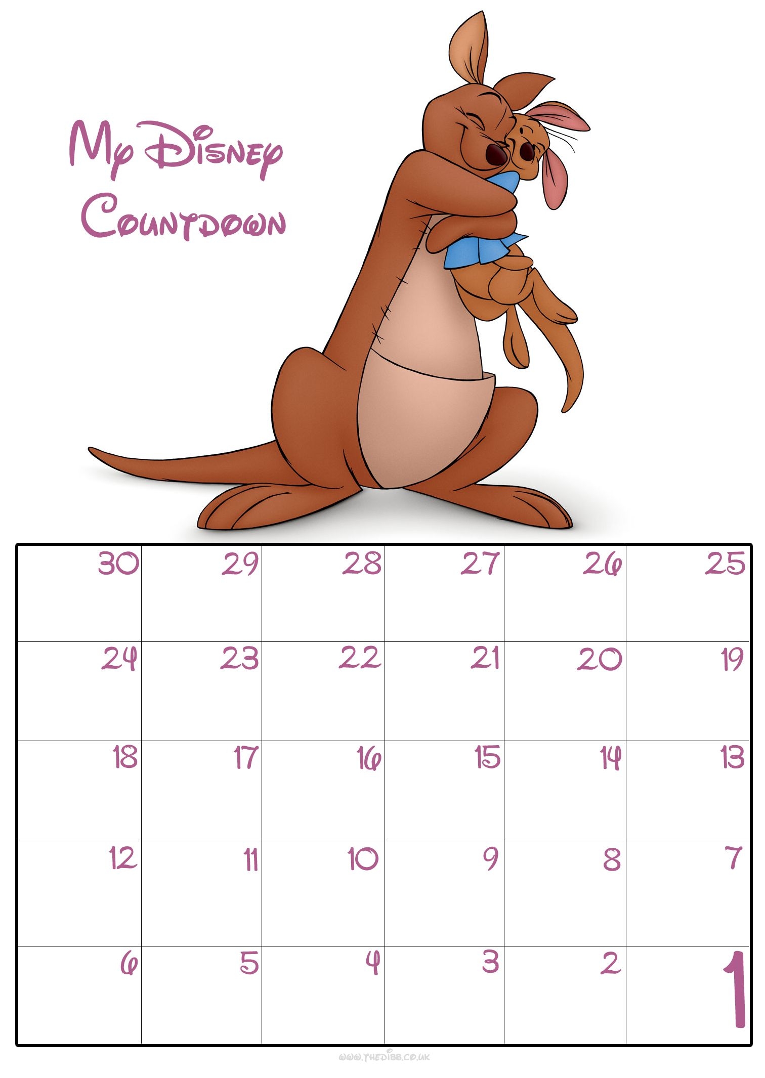 Free Download Free 30 Day Disney Countdown Calendar