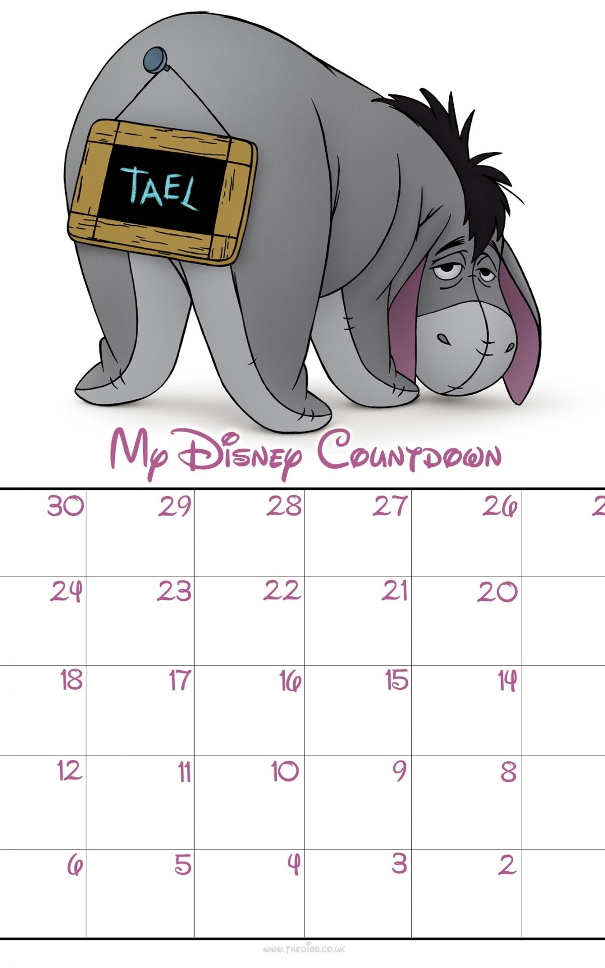 Free Download Free 30 Day Disney Countdown Calendar